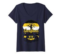 Womens Garifuna Flag, Garifuna Heritage Tree, Afro-Caribbean Roots V-Neck T-Shirt