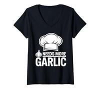 Womens Garlic Lover. Italian Chef. Needs More Garlic. Foodie Cook V-Neck T-Shirt