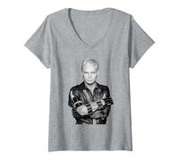 Womens Gary Numan Warriors Tour Portrait by Allan Ballard V-Neck T-Shirt