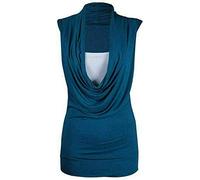 Womens Gathered Cowl Neck Stretch Top Ladies Plain Sleeveless Long Party Wear Vest Top (Teal UK 24-26)