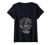 Womens Gatherer of Feathers Boho Night Forest Aesthetic V-Neck T-Shirt