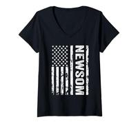 Womens Gavin Newsom 2028 Presidential Election Campaign USA Flag V-Neck T-Shirt