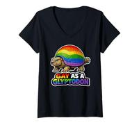 Women's Gay as a Glyptodon Prehistoric Pride Rainbow ShelledCreature V-Neck T-Shirt