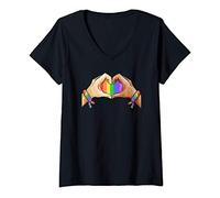 Womens Gay Pride Clothing LGBT Rainbow Flag Heart Unity V-Neck T-Shirt
