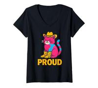 Womens Gay Pride Cute Cat Proud Rainbow Tee V-Neck T-Shirt