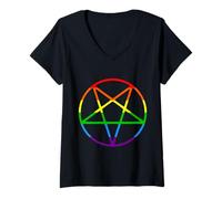 Women's Gay Pride Flag Pentagram Rainbow Queer Trans LGBT Halloween V-Neck T-Shirt