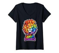 Women's Gay Pride Lion LGBTQ Rainbow Lion Queer Pride Equality V-Neck T-Shirt