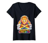 Women's Gay Pride Lion LGBTQ Rainbow Lion Queer Pride Equality V-Neck T-Shirt