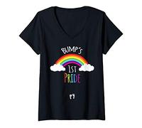 Womens Gay Pride Pregnancy Reveal Bump's 1st Pride Pregnant Mom V-Neck T-Shirt