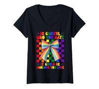 Womens Gay Pride Rainbow Flag LGBTQ Be Careful Who You Hate V-Neck T-Shirt