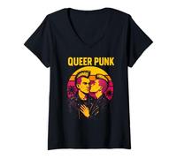 Womens Gay Punk Rebel Rainbow LGBTQ Shirt V-Neck T-Shirt