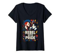 Womens Gay Punk Rebel With Pride Rainbow Punk Rock V-Neck T-Shirt