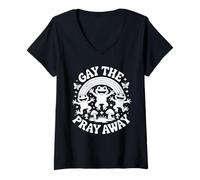 Womens Gay The Pray Away Frogs Rainbow V-Neck T-Shirt