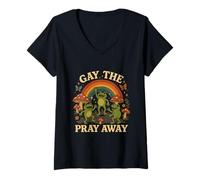 Womens Gay The Pray Away Rainbow Funny Meme Frogs LGBT Pride LGBTQ V-Neck T-Shirt