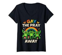 Womens Gay The Pray Away Sarcastic LGBTQI Pride Frog Funny Graphic V-Neck T-Shirt