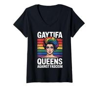 Womens Gaytifa Drag Queens Against Fascism Resist No Kings LGBTQ V-Neck T-Shirt