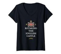 Women's GB British Patriot Pride UK Proud Britain English Castle V-Neck T-Shirt