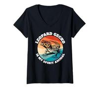 Womens Gecko Lizard Spirit Animal Leopard Gecko V-Neck T-Shirt