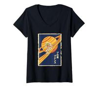 Women's Gecko Space Saturn Ring Surfer Astronaut Japanese V-Neck T-Shirt