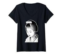 Womens Geisha Japanese Girl V-Neck T-Shirt