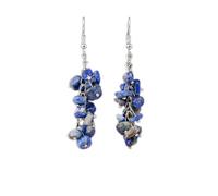 Womens Gem Stone Earrings,Ladies Dangling Earrings With Silvery Ear Hooks And Lapis Lazuli Gravel Pendant - Elegant And Stylish Jewelry For Women