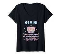 Women's Gemini Zodiac Cute Twins Astrology Humor Design V-Neck T-Shirt