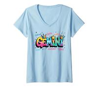 Women's Gemini Zodiac Graffiti Black Queen Birthday King Astrology V-Neck T-Shirt