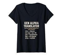 Womens Gen Alpha Translator Slang Interpreter Rizz No Cap Sus Drip V-Neck T-Shirt