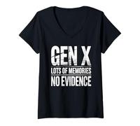Womens Gen X Lots Of Memories No Evidence Funny Humor Adult Friend V-Neck T-Shirt