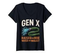 Womens Gen X Retro Raised on Hose Water & Neglect Funny Design V-Neck T-Shirt