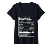 Womens Gen X Tee The Feral Generation Nutrition Facts Funny GenXer V-Neck T-Shirt