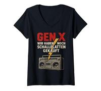Womens Gen X Wir Haben Noch Schallplatten Gekauft V-Neck T-Shirt