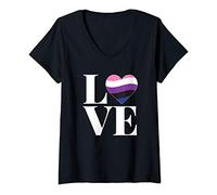 Womens Gender Fluid 'LOVE' Genderqueer Gift Gender Fluid Pride Flag V-Neck T-Shirt