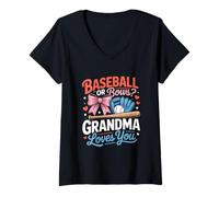 Womens gender reveal baseball or bows grandma loves you V-Neck T-Shirt
