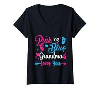 Womens Gender reveal grandma Loves You V-Neck T-Shirt