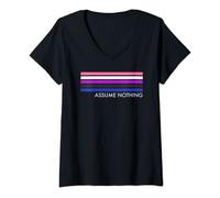 Womens Genderfluid Assume Nothing Minimalist Subtle Genderfluid V-Neck T-Shirt