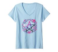 Womens Genderfluid Pentagram Wiccan Pagan Queer Pride Flag Boho V-Neck T-Shirt
