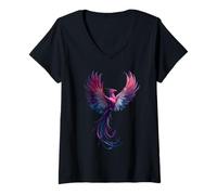 Womens Genderfluid Phoenix Bird Queer Pride Flag Rising From Ashes V-Neck T-Shirt