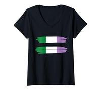 Womens Genderqueer Pride Flag Equality Genderqueer V-Neck T-Shirt