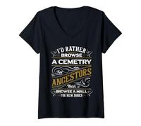 Womens Genealogist Family Tree Ancestor I´d Rather Genealogy V-Neck T-Shirt