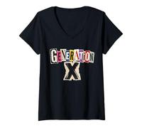 Women's Generation X Retro Ransom Letter Note Style Gen X Nostalgia V-Neck T-Shirt