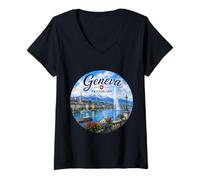 Women's Geneva Switzerland Rhone River Maison Tavel V-Neck T-Shirt