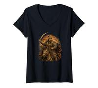 Women's Genghis Khan Mounted Warrior History Fan Mongol Mongolian V-Neck T-Shirt