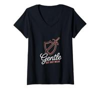 Womens Gentle But Not Weak Shield Sword Warrior V-Neck T-Shirt