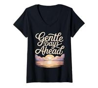 Womens Gentle Days Ahead Sunset Mindful Positivity Design V-Neck T-Shirt
