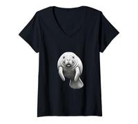 Women's Gentle Manatee Spirit Sea Life Animal Art V-Neck T-Shirt