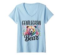 Womens GENTLEGRAN Bear Floral Graphic for Mothers Day Moments V-Neck T-Shirt
