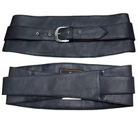 Women's Genuine Black Leather Obi Sash Tie Wrap Corset Harness Peplum Waist Cincher Sexy Wide Elegant biker Buckle Belt - black - Large