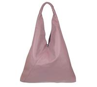 Womens Genuine Italian Leather Tote Shoulder Bag with Top Handle Dark Pink