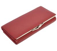 Women's Genuine Leather Clutch Purse with Metal Frame Clasp A002 Red | RFID Protected, Envelope Style, Multiple Card Slots, Zip Coin Pocket, Multi-Colour Options